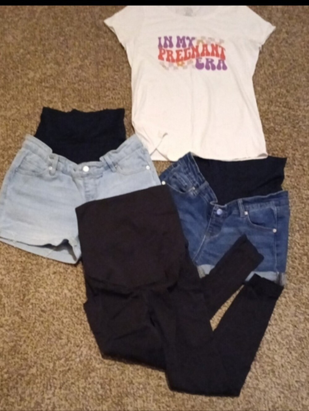 Maternity Bundle Leggings and Denim Shorts Set With Free Shirt